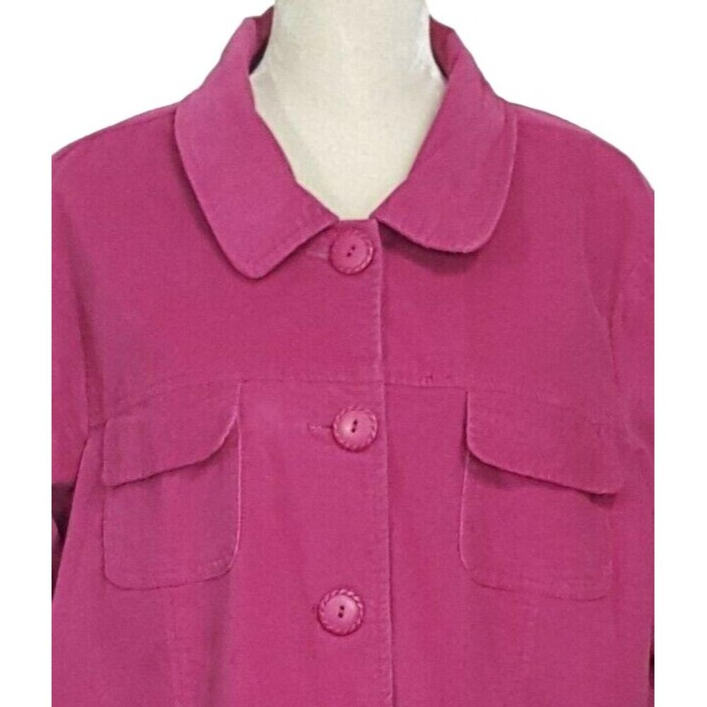 DENIM & CO d&co Jacket Womens XL Button Up 4 Pockets Pink Cotton Soft Collared C